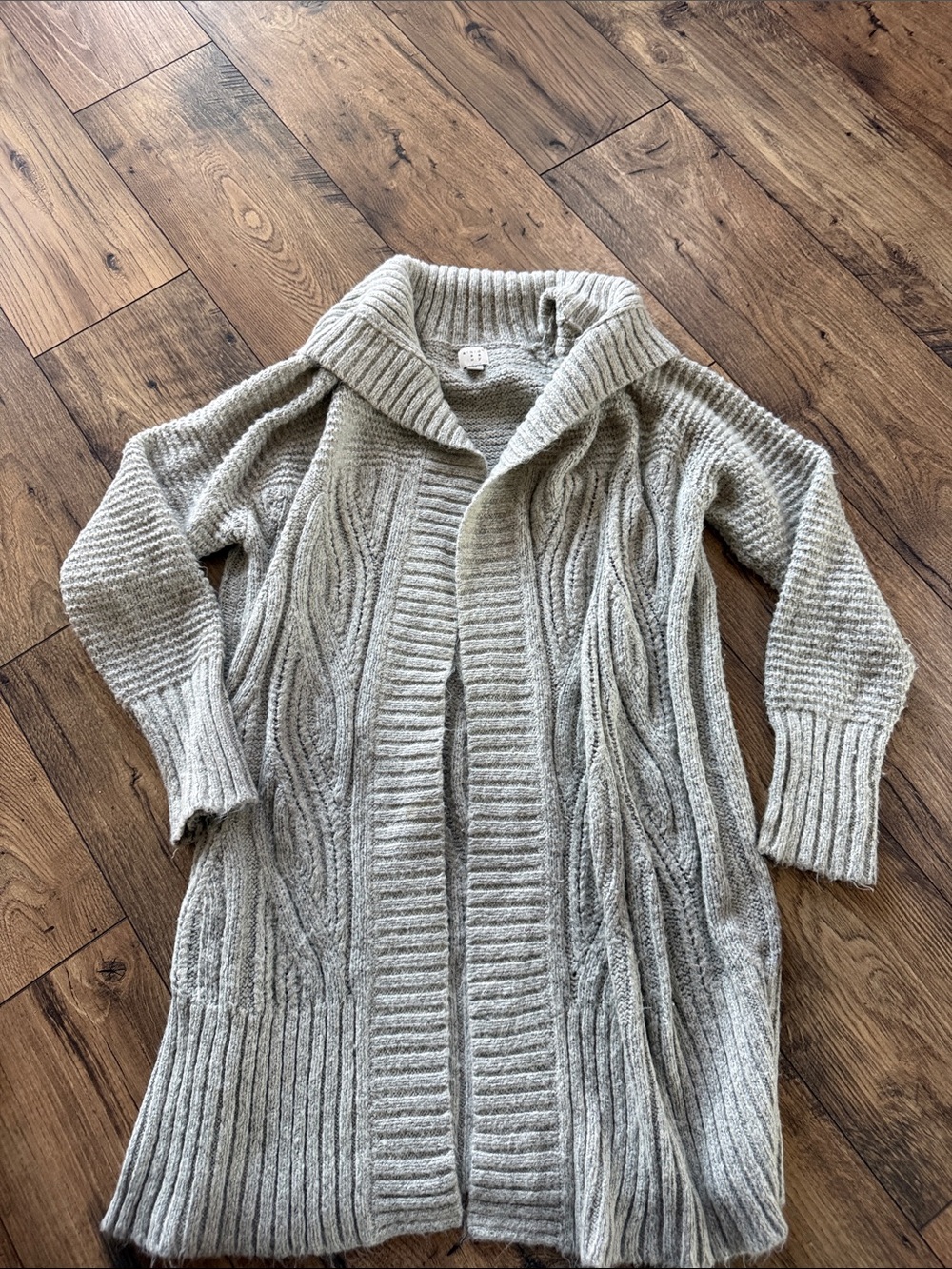 a new day Light Gray Cable-Knit Shawl Collar Open Cardigan